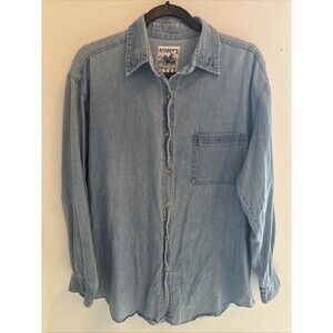 Vtg Andrew’s Blues 90s Women’s Size XL Faded Blue Denim Button Up Jewels